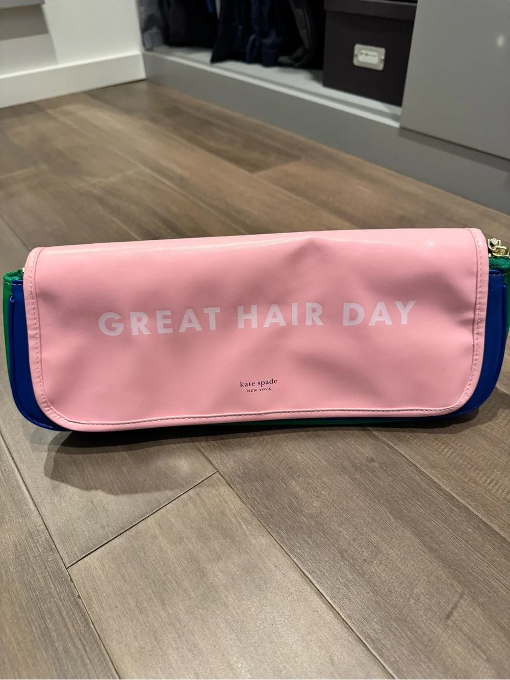 kate spade Pink Cosmetic Case with Blue & Green Trim
